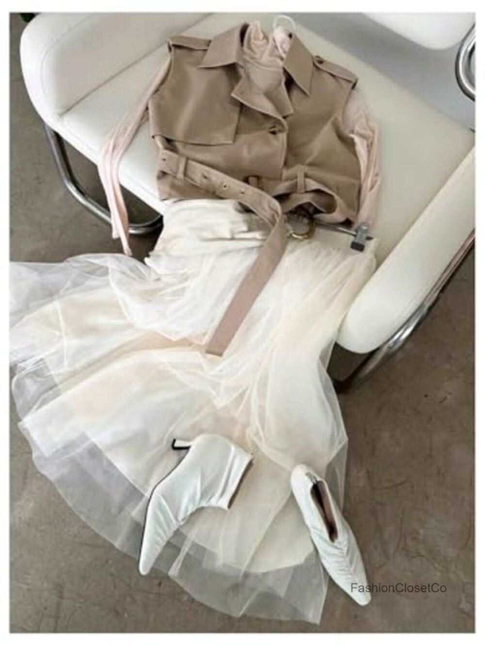 Sleeveless Cropped Trench Coat Belted Lapel Vest - Picture 5 of 6